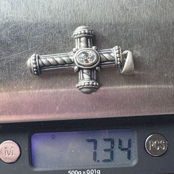 VTG Sterling Silver 925 Oval Cubic Zirconia Cross Pendant Size 1.75" Length - Picture 9 of 9